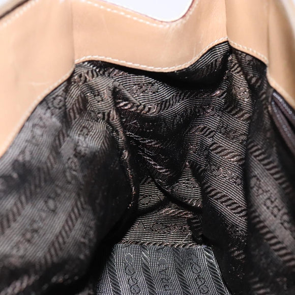 PRADA Shoulder Bag Nylon Leather Beige Auth bs29050