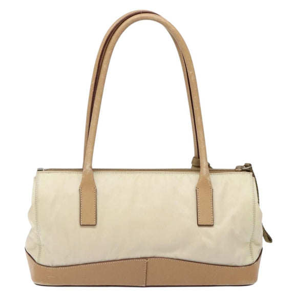 PRADA Shoulder Bag Nylon Leather Beige Auth bs29050