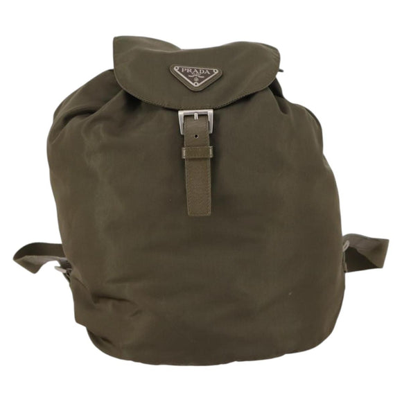 PRADA Backpack Nylon Khaki Silver Auth bs29051