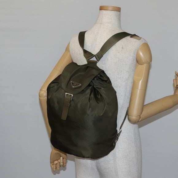 PRADA Backpack Nylon Khaki Silver Auth bs29051