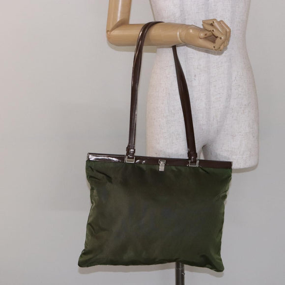 PRADA Tote Bag Nylon Khaki Silver Auth bs29054