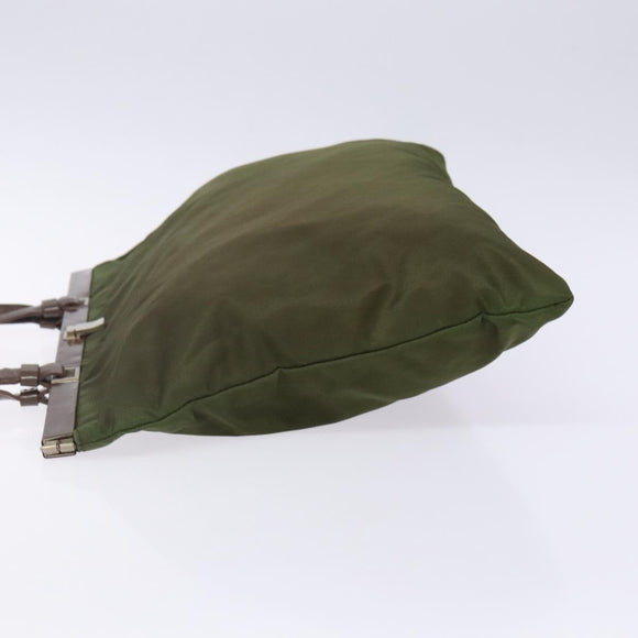 PRADA Tote Bag Nylon Khaki Silver Auth bs29054