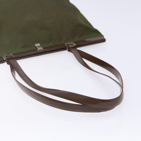 PRADA Tote Bag Nylon Khaki Silver Auth bs29054