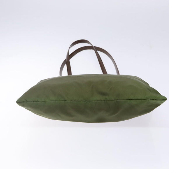 PRADA Tote Bag Nylon Khaki Silver Auth bs29054