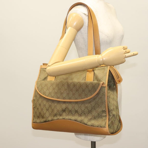 GUCCI GG Canvas Tote Bag Beige Gold Auth bs29058