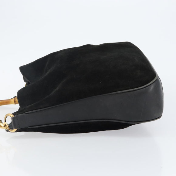 GUCCI Bamboo Tote Bag Suede Leather 2way Black Gold 001 2404 15770 Auth bs29062