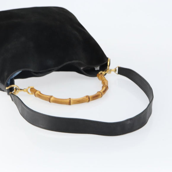 GUCCI Bamboo Tote Bag Suede Leather 2way Black Gold 001 2404 15770 Auth bs29062
