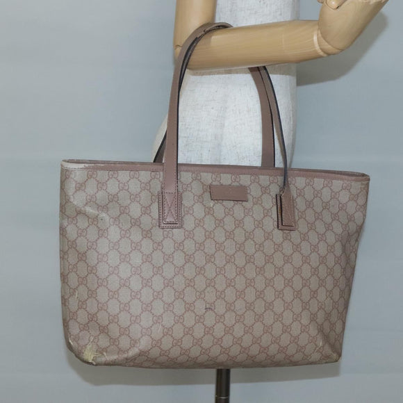 GUCCI GG Supreme Tote Bag PVC Beige Gold 211137 Auth bs29064