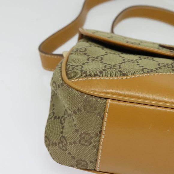 GUCCI GG Canvas Shoulder Bag Beige Gold Auth bs29069