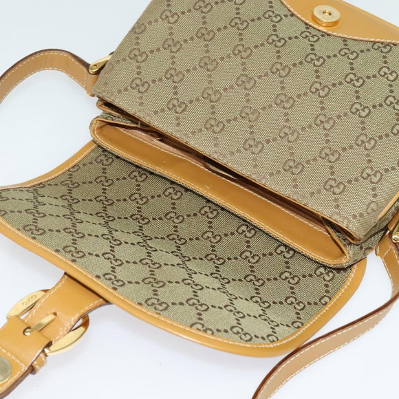 GUCCI GG Canvas Shoulder Bag Beige Gold Auth bs29069