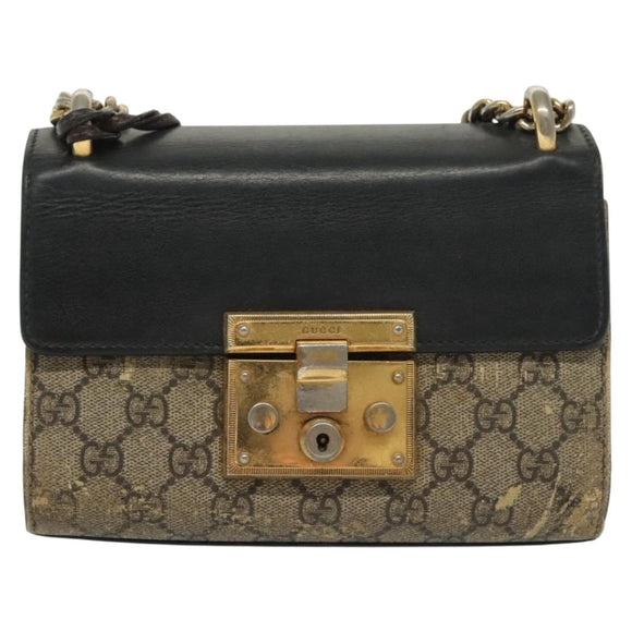 GUCCI GG Supreme Chain Shoulder Bag PVC Beige Gold 409487 Auth bs29070