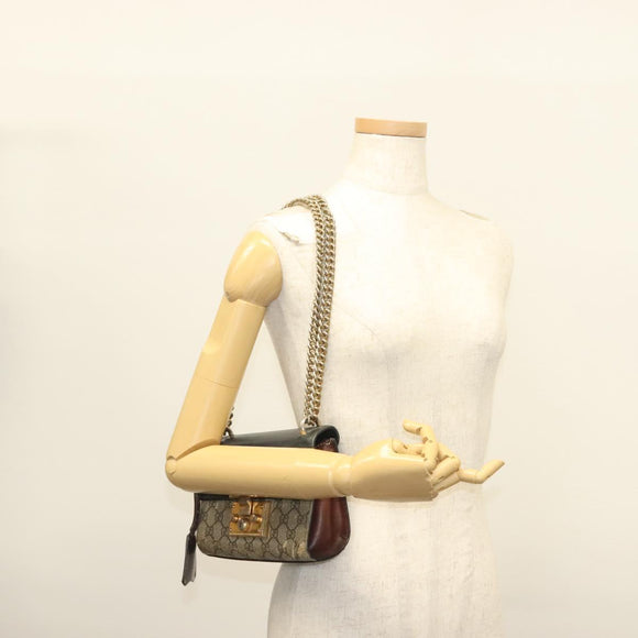 GUCCI GG Supreme Chain Shoulder Bag PVC Beige Gold 409487 Auth bs29070