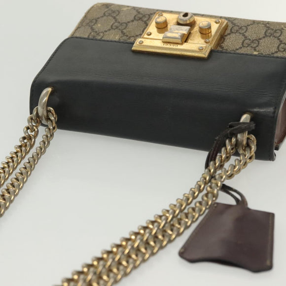 GUCCI GG Supreme Chain Shoulder Bag PVC Beige Gold 409487 Auth bs29070