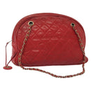 CHANEL Matelasse Chain Shoulder Bag Lamb Skin Red Gold CC Auth bs29076-1