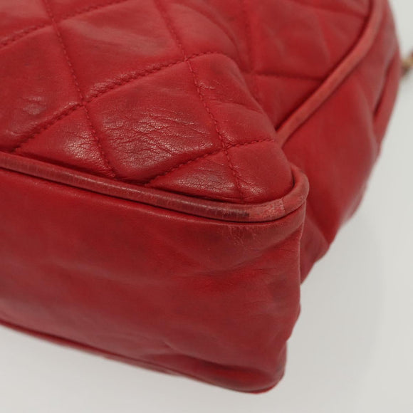CHANEL Matelasse Chain Shoulder Bag Lamb Skin Red Gold CC Auth bs29076