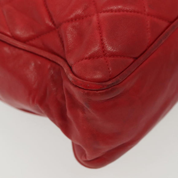 CHANEL Matelasse Chain Shoulder Bag Lamb Skin Red Gold CC Auth bs29076