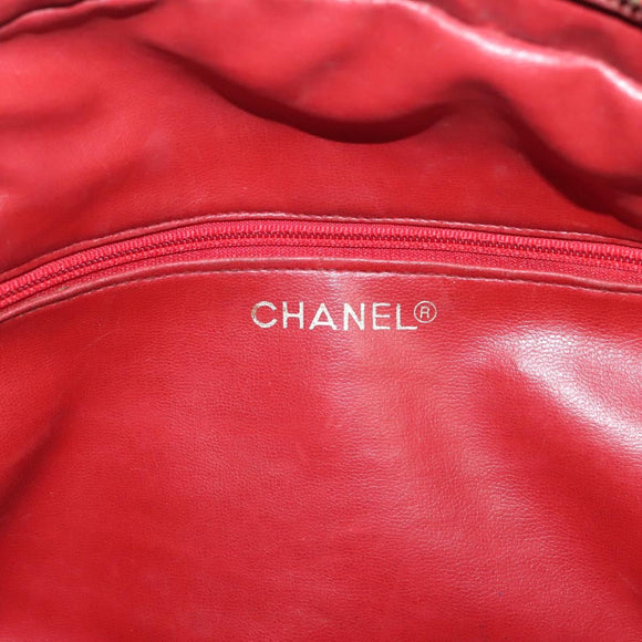 CHANEL Matelasse Chain Shoulder Bag Lamb Skin Red Gold CC Auth bs29076