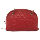 CHANEL Matelasse Chain Shoulder Bag Lamb Skin Red Gold CC Auth bs29076-13