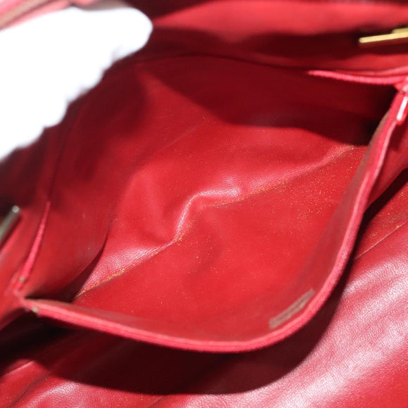 CHANEL Matelasse Chain Shoulder Bag Lamb Skin Red Gold CC Auth bs29076