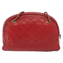 CHANEL Matelasse Chain Shoulder Bag Lamb Skin Red Gold CC Auth bs29076-2