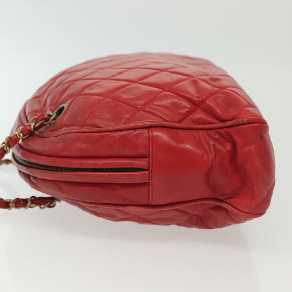 CHANEL Matelasse Chain Shoulder Bag Lamb Skin Red Gold CC Auth bs29076