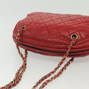 CHANEL Matelasse Chain Shoulder Bag Lamb Skin Red Gold CC Auth bs29076-6