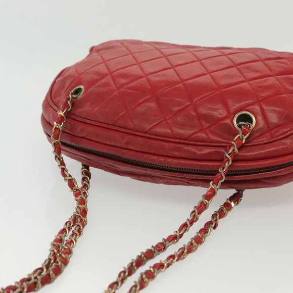 CHANEL Matelasse Chain Shoulder Bag Lamb Skin Red Gold CC Auth bs29076