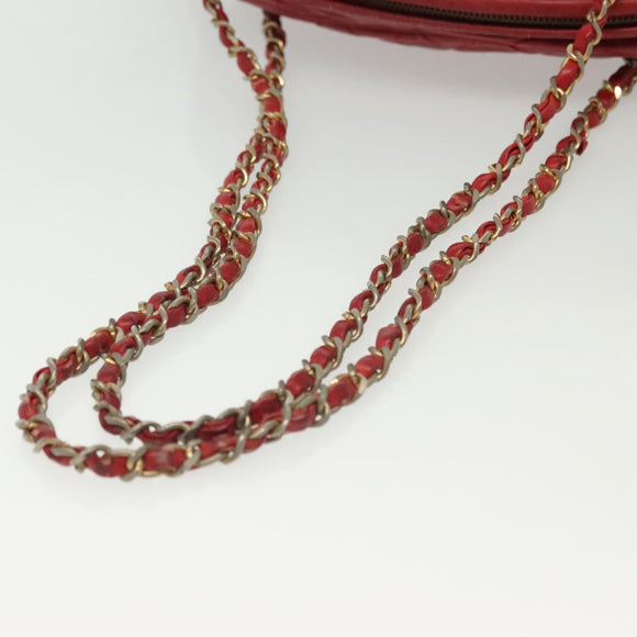 CHANEL Matelasse Chain Shoulder Bag Lamb Skin Red Gold CC Auth bs29076