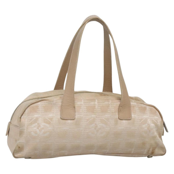 CHANEL New Travel Line Hand Bag Nylon Beige Silver CC Auth bs29078