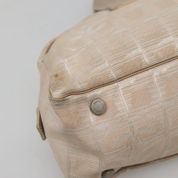 CHANEL New Travel Line Hand Bag Nylon Beige Silver CC Auth bs29078