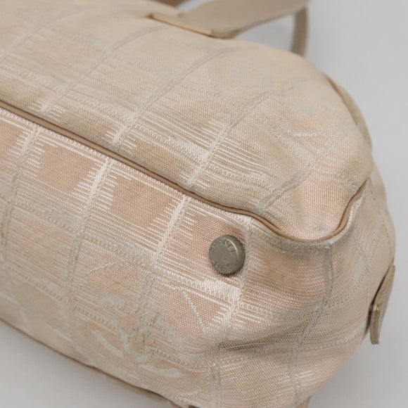 CHANEL New Travel Line Hand Bag Nylon Beige Silver CC Auth bs29078
