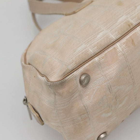 CHANEL New Travel Line Hand Bag Nylon Beige Silver CC Auth bs29078