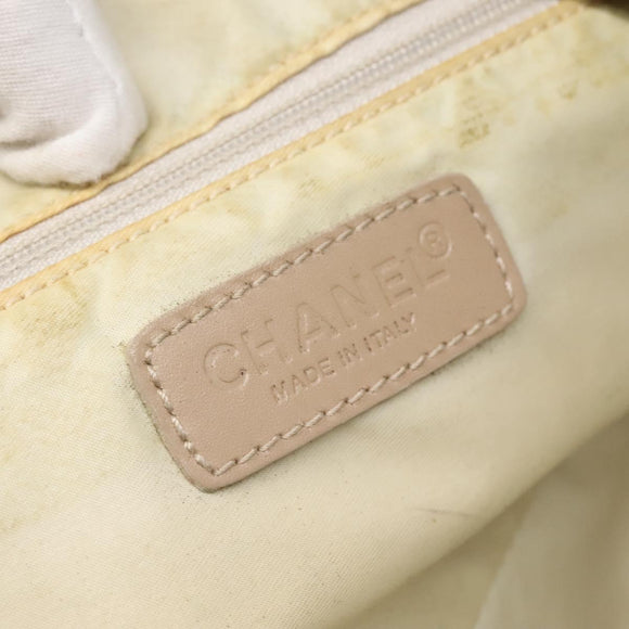 CHANEL New Travel Line Hand Bag Nylon Beige Silver CC Auth bs29078