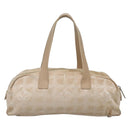 CHANEL New Travel Line Hand Bag Nylon Beige Silver CC Auth bs29078-13