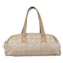CHANEL New Travel Line Hand Bag Nylon Beige Silver CC Auth bs29078-2