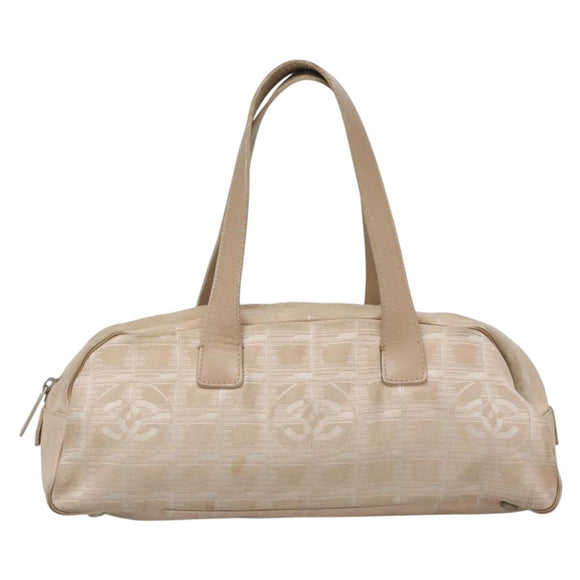 CHANEL New Travel Line Hand Bag Nylon Beige Silver CC Auth bs29078