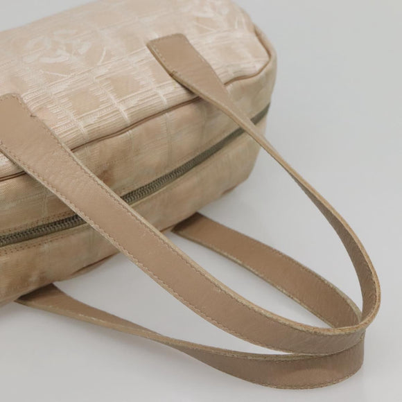 CHANEL New Travel Line Hand Bag Nylon Beige Silver CC Auth bs29078