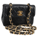 CHANEL Matelasse Chain Shoulder Bag Lamb Skin Black Gold CC Auth bs29080-1