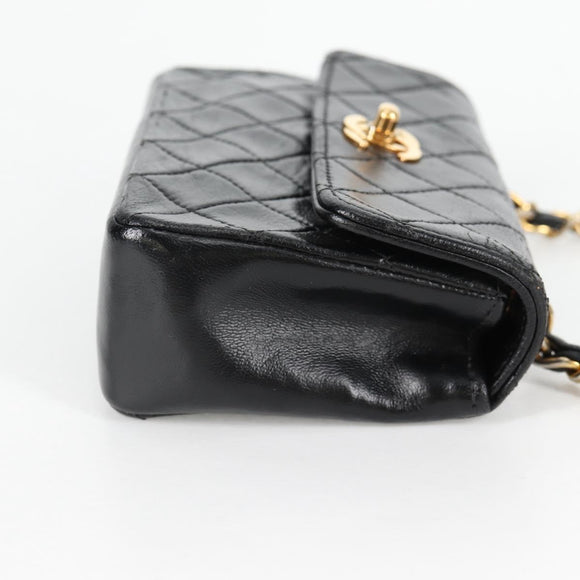 CHANEL Matelasse Chain Shoulder Bag Lamb Skin Black Gold CC Auth bs29080