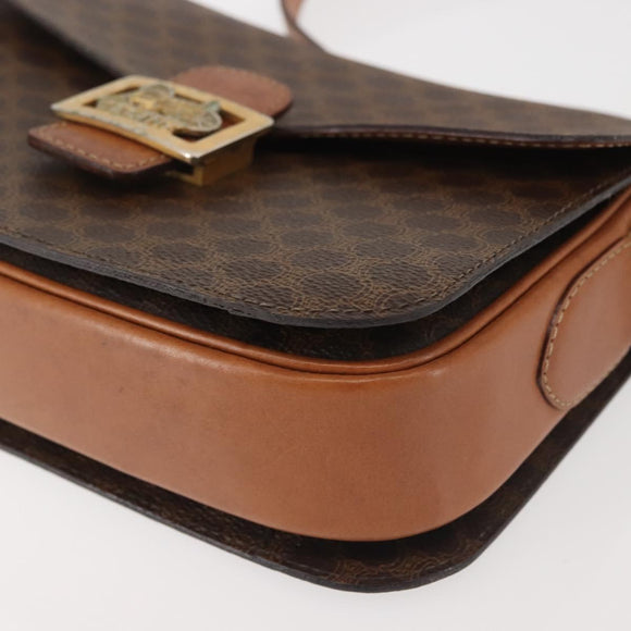 CELINE Macadam Canvas Shoulder Bag PVC Leather Brown Gold Auth bs29090