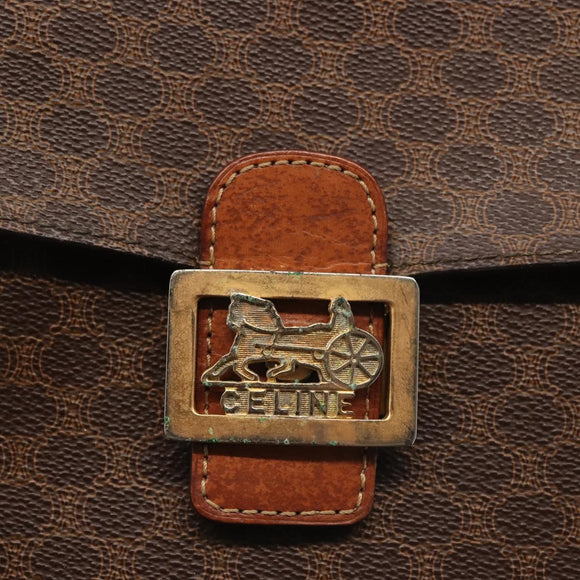 CELINE Macadam Canvas Shoulder Bag PVC Leather Brown Gold Auth bs29090