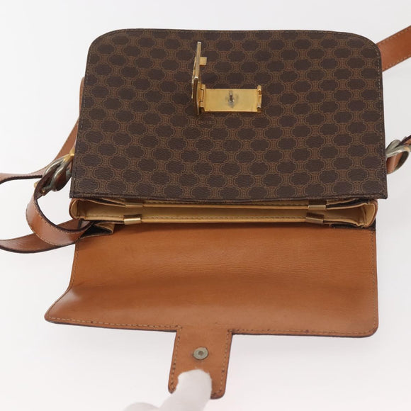 CELINE Macadam Canvas Shoulder Bag PVC Leather Brown Gold Auth bs29090