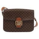 CELINE Macadam Canvas Shoulder Bag PVC Leather Brown Gold Auth bs29090-2