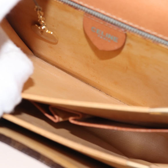 CELINE Macadam Canvas Shoulder Bag PVC Leather Brown Gold Auth bs29090