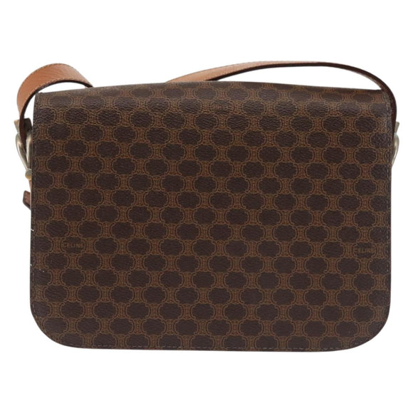 CELINE Macadam Canvas Shoulder Bag PVC Leather Brown Gold Auth bs29090