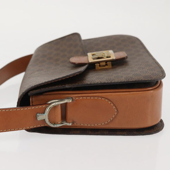 CELINE Macadam Canvas Shoulder Bag PVC Leather Brown Gold Auth bs29090