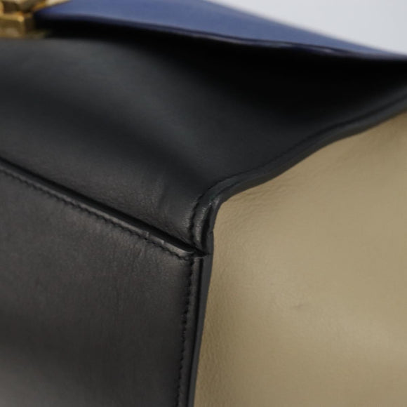 CELINE Trapeze Small Hand Bag Leather 2way Blue Gold Auth bs29092