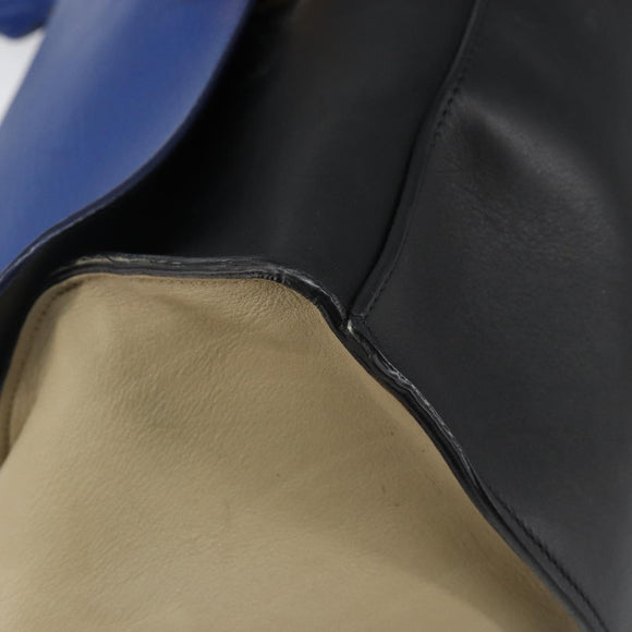 CELINE Trapeze Small Hand Bag Leather 2way Blue Gold Auth bs29092