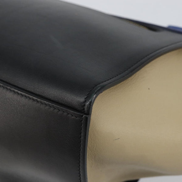 CELINE Trapeze Small Hand Bag Leather 2way Blue Gold Auth bs29092