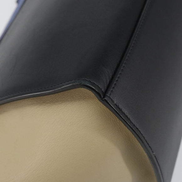 CELINE Trapeze Small Hand Bag Leather 2way Blue Gold Auth bs29092